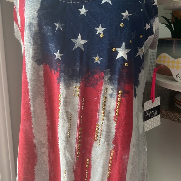 NWT HIGH FIFTH Gray Background with Stars & Stripes Gold Stud Tank Top Size:XL - Picture 2 of 8